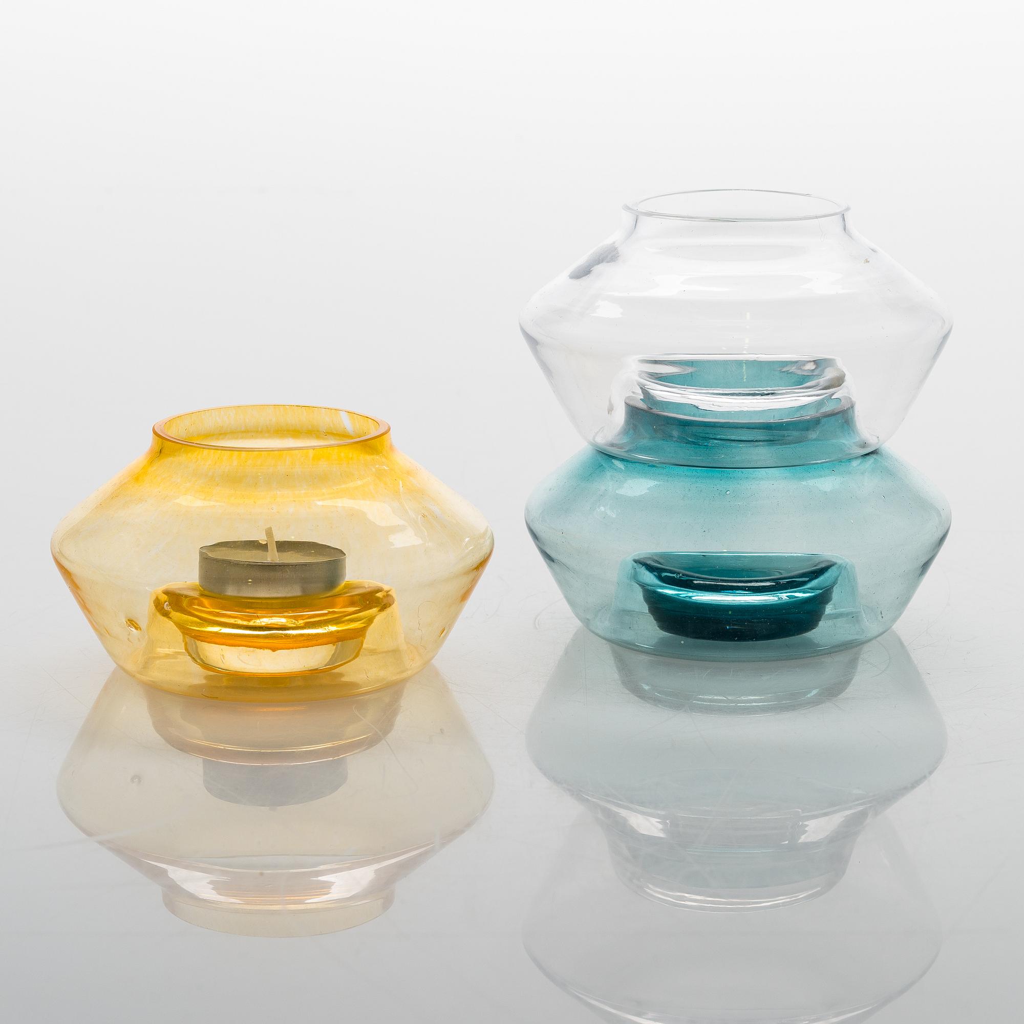 ALEKSI PUUSTINEN, A three-piece glass candleholder, signed.