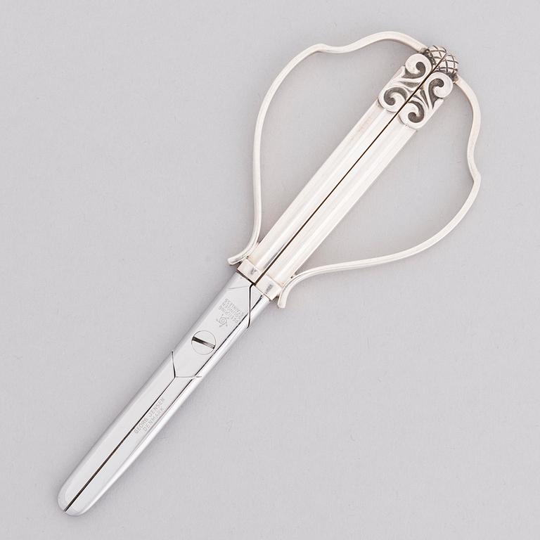 JOHAN ROHDE, A pair of 'Acorn' grape scissors in sterling silver and stainless steel for Georg Jensen, Copenhagen.