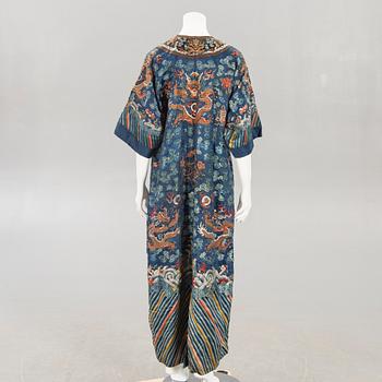 A Chinese embroidered silk robe, Qing dynasty, 19th Century.