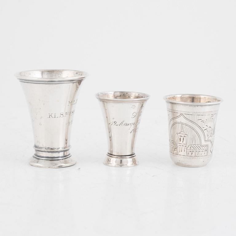 Bägare, 5 st, silver, bl.a. MGAB, Stockholm 1946,