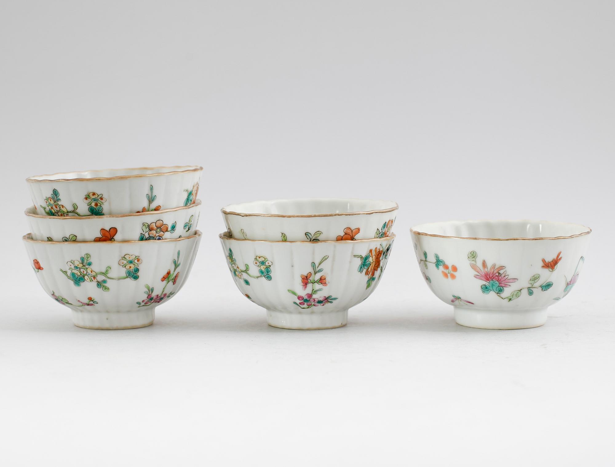 TESKÅLAR, 6 st, porslin, Kina, sannolikt sekelskiftet 1900.