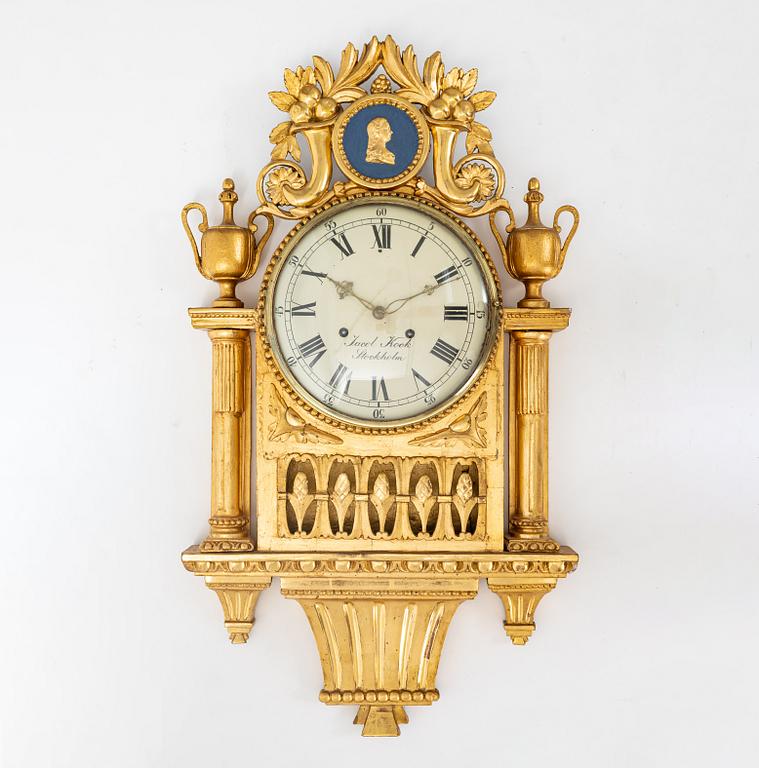 A Swedish gustavian wall clock by Jacob Kock, late 18th century.