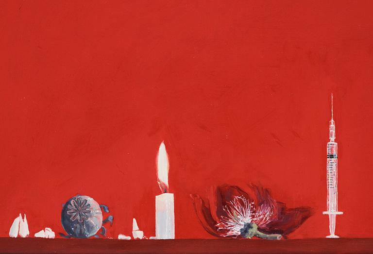 Ylva Ogland, "Xenia with candle, cut poppy capsule, poppy flower syringue and wisdom teeth".