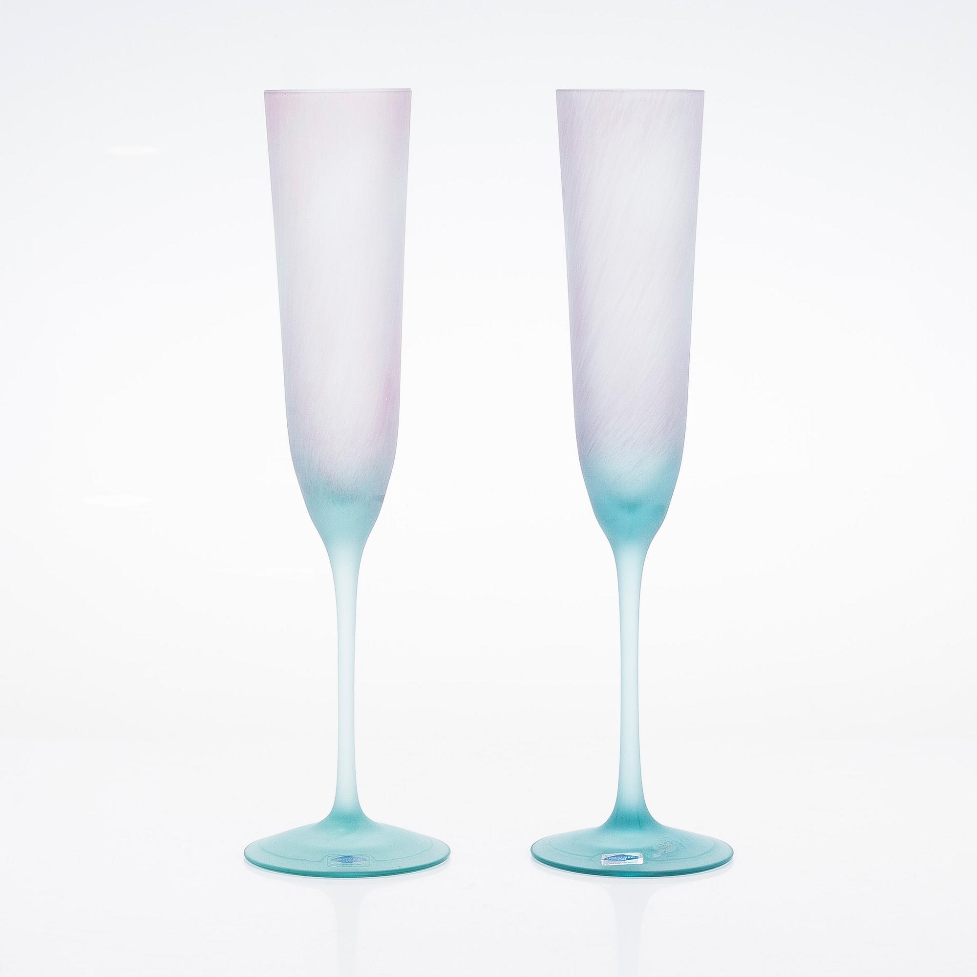 Oiva Toikka, a set of two champagne glasses, 'Paletti', signed O. Toikka Nuutajärvi.