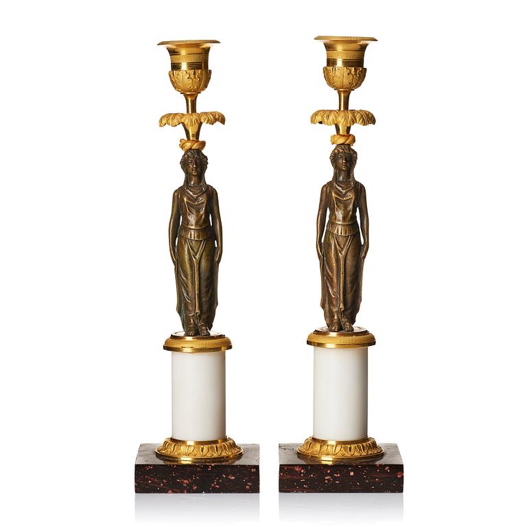 A pair of late Gustavian circa 1800 candlesticks attributed to F. L. Rung.