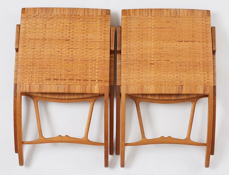 Hans J. Wegner, a pair of oak and rattan folding chairs 'JH-512', Johannes Hansen, Denmark 1950-60s.