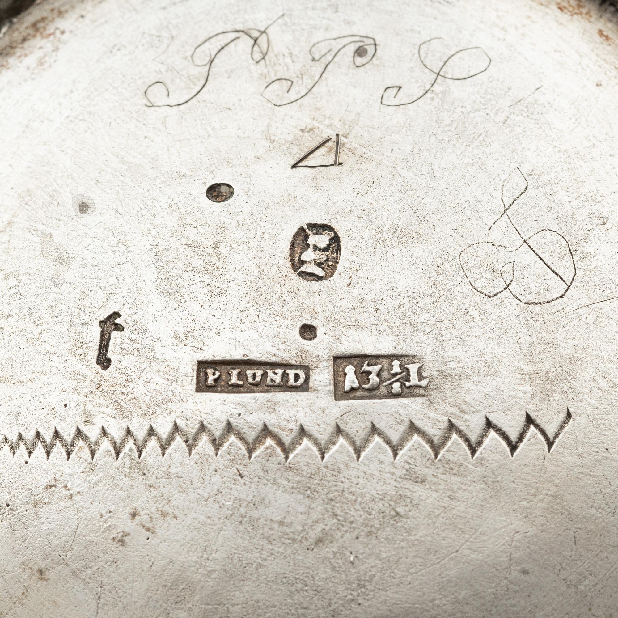 Petter Lund, bägare, delvis förgyllt silver, Stockholm 1755. Rokoko.