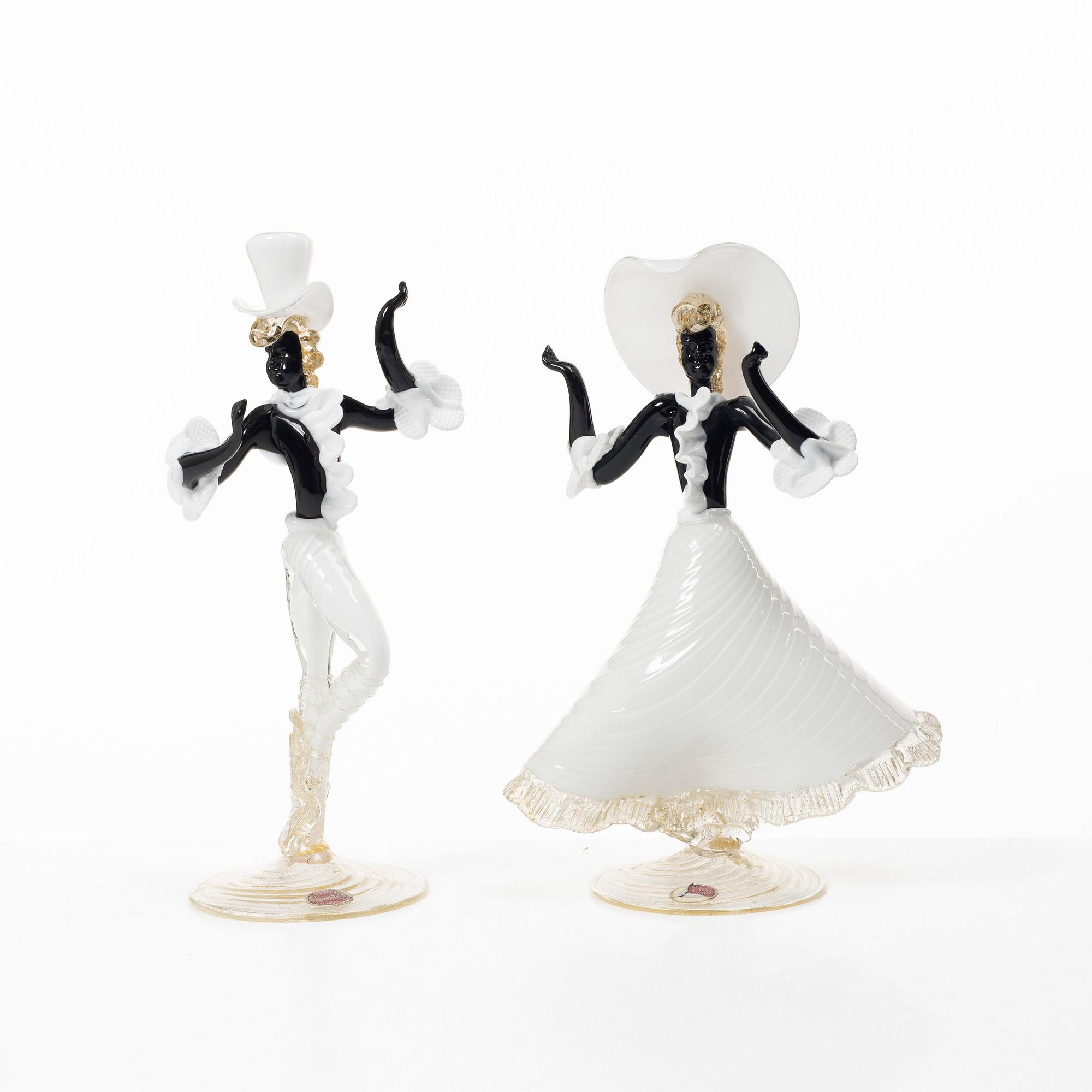 Figurines, a pair, glass, Valentino, Murano, Italy, mid-20th century.