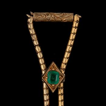 An emerald and old-cut diamond necklace.