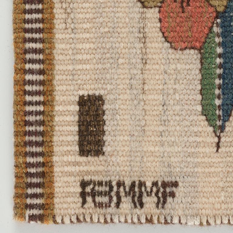 Märta Måås-Fjetterström, textiles, 2 pcs., "Blomlapp", tapestry weave, "Pingstlilja" ca 28,5 x 29,5 cm, "Pensé" ca 25,5 x 26 cm, signed AB MMF.