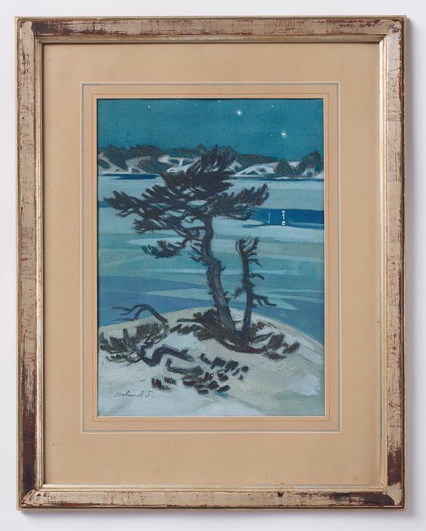 Roland Svensson, Pine in a winter landscape.