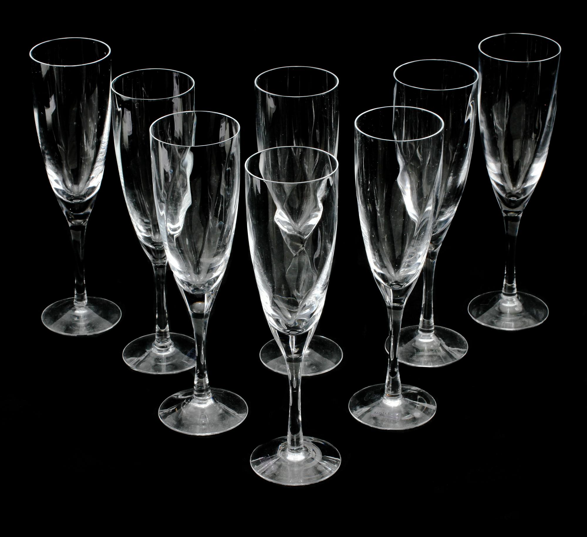 CHAMPAGNEGLAS, 8 st, "Chateau", Bertil Vallien, Kosta Boda, 1900-talets fjärde kvartal.