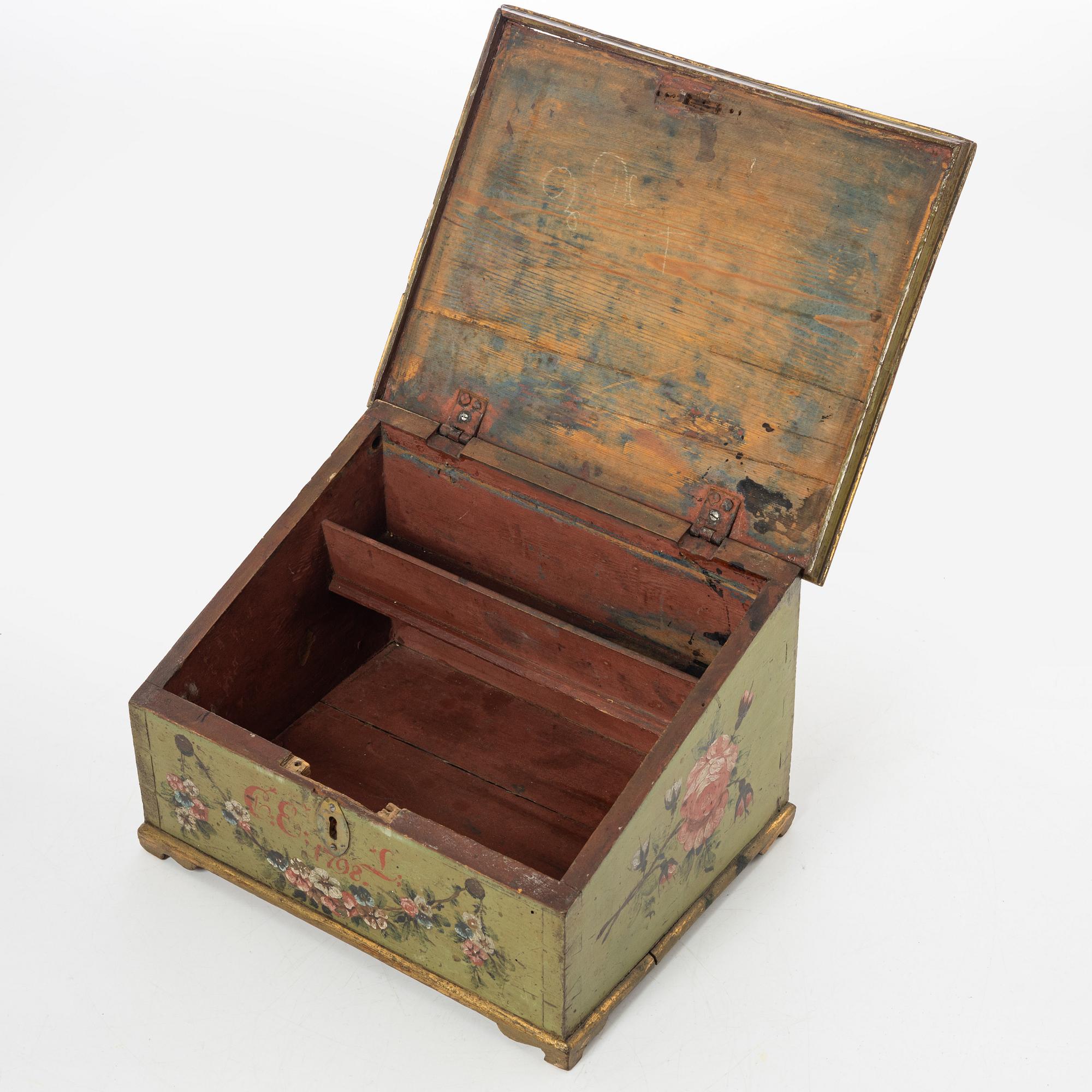 A polychrome-painted box attributed to J. N. Asplinds workshop in Falun (1784-1820).