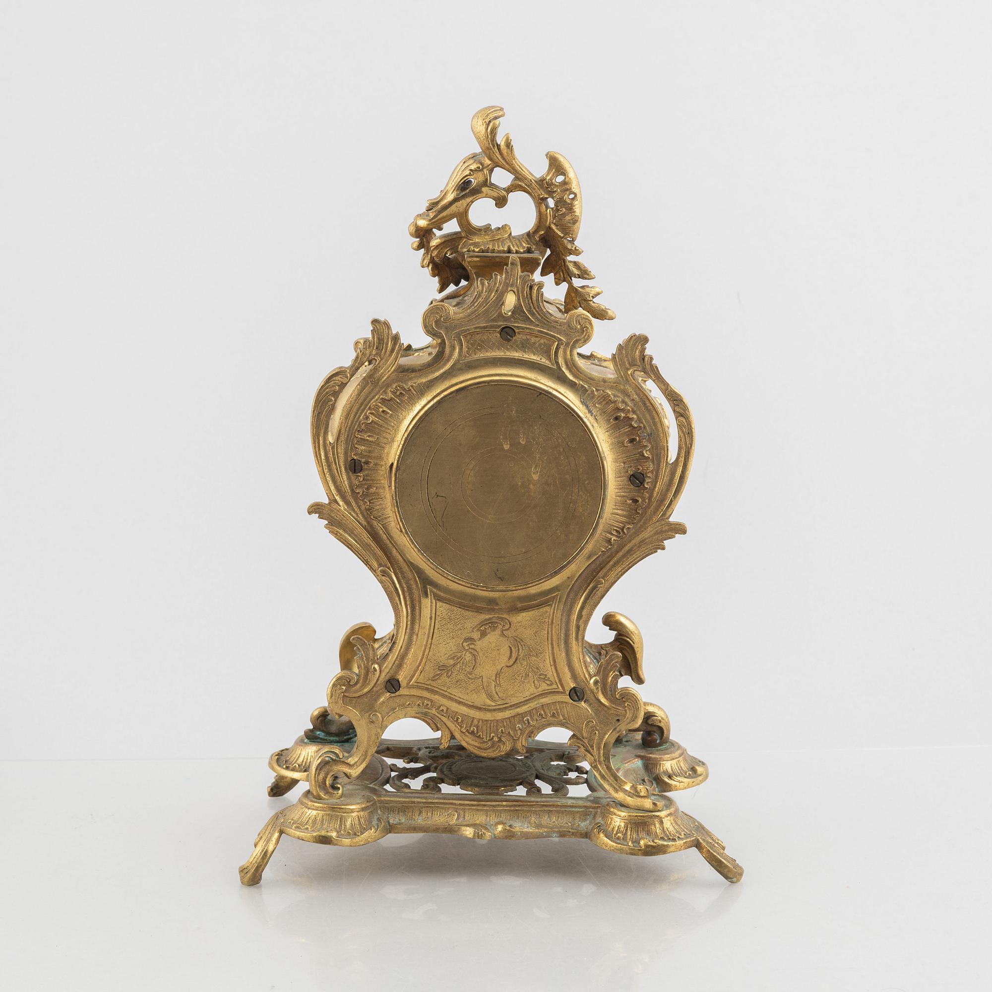 A Rococo Revival mantel clock, late 19th Century.