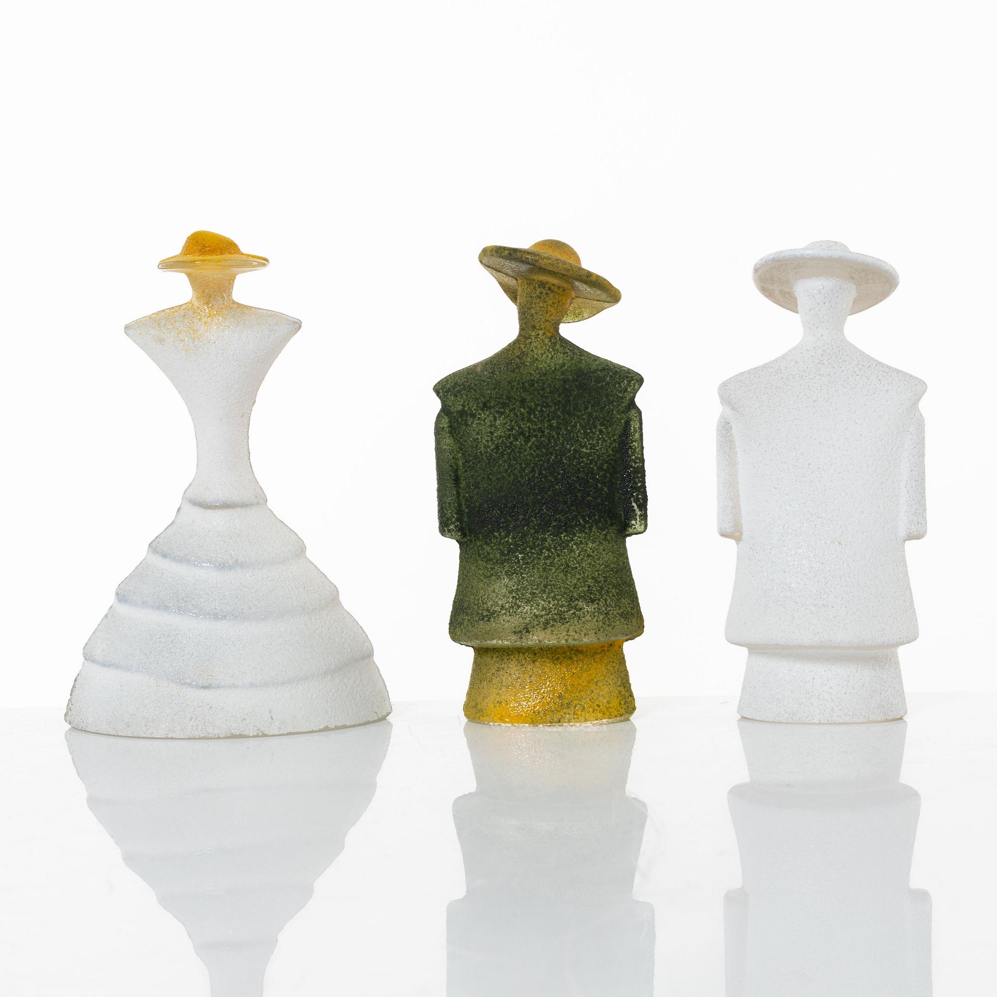 Kjell Engman, figurines, 3 pcs, glass, from the "Catwalk" series, Kosta Boda.