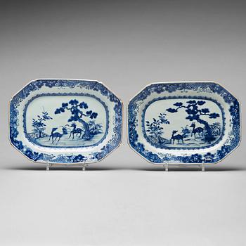 951. A pair of blue and white serving dishes, Qing dynasty, Qianlong (1736-95).