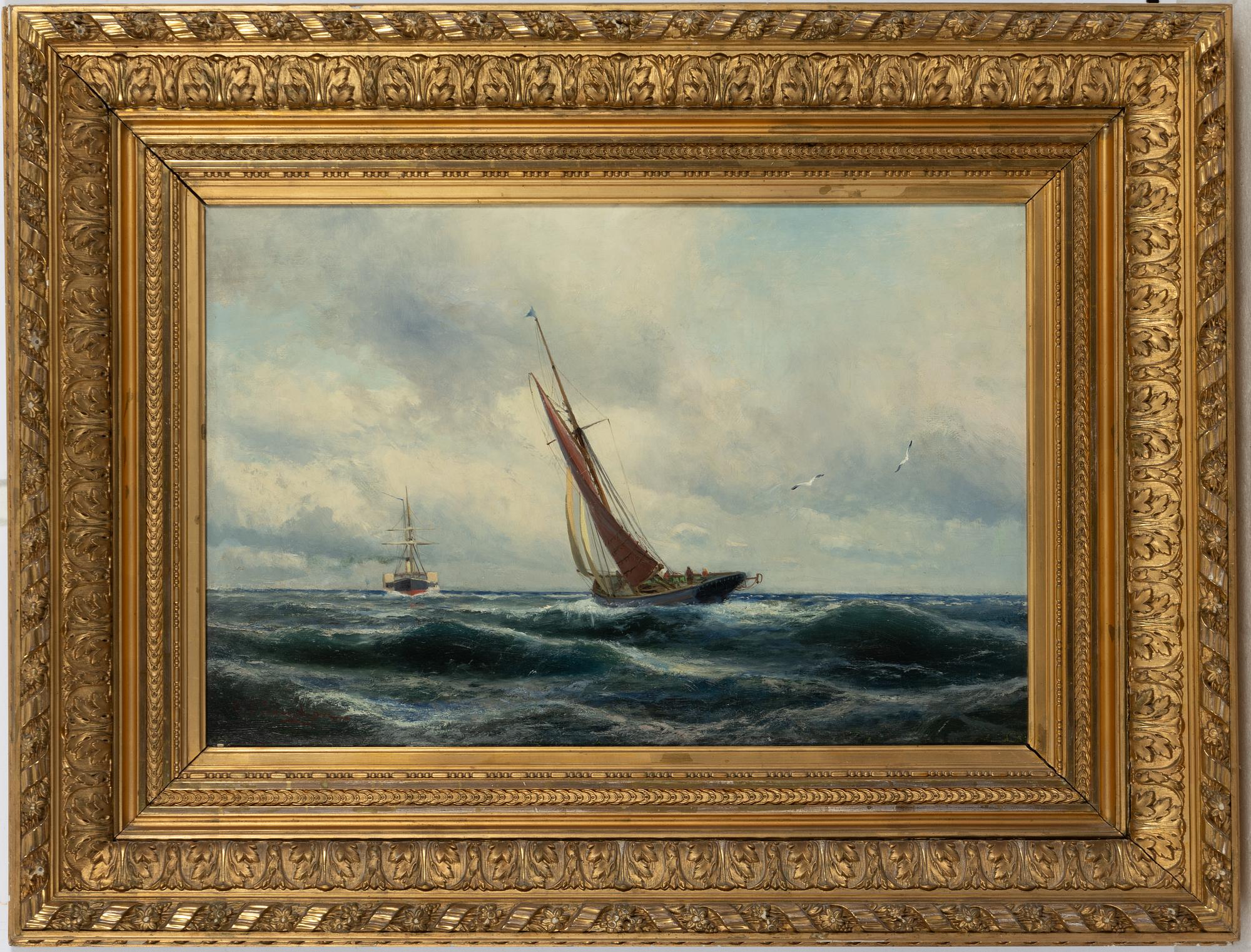 Christian Fredrik Swensson (Svensson), Marine with sailing ship and steamship.
