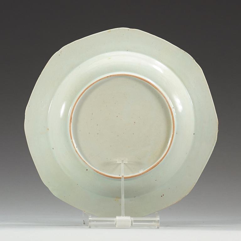 Three famille rose 'tobacco leaf' soup dishes, Qing dynasty, Qianlong (1736-95).