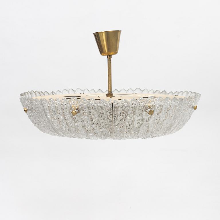 Carl Fagerberg, a glass and brass ceiling light, Orrefors.
