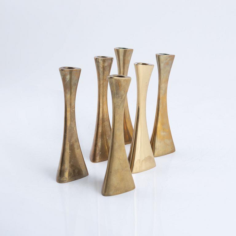 Candlesticks, 6 pcs, brass, Eskilstuna, K-E Ytterberg, BCA Eskilstuna, 1960s.