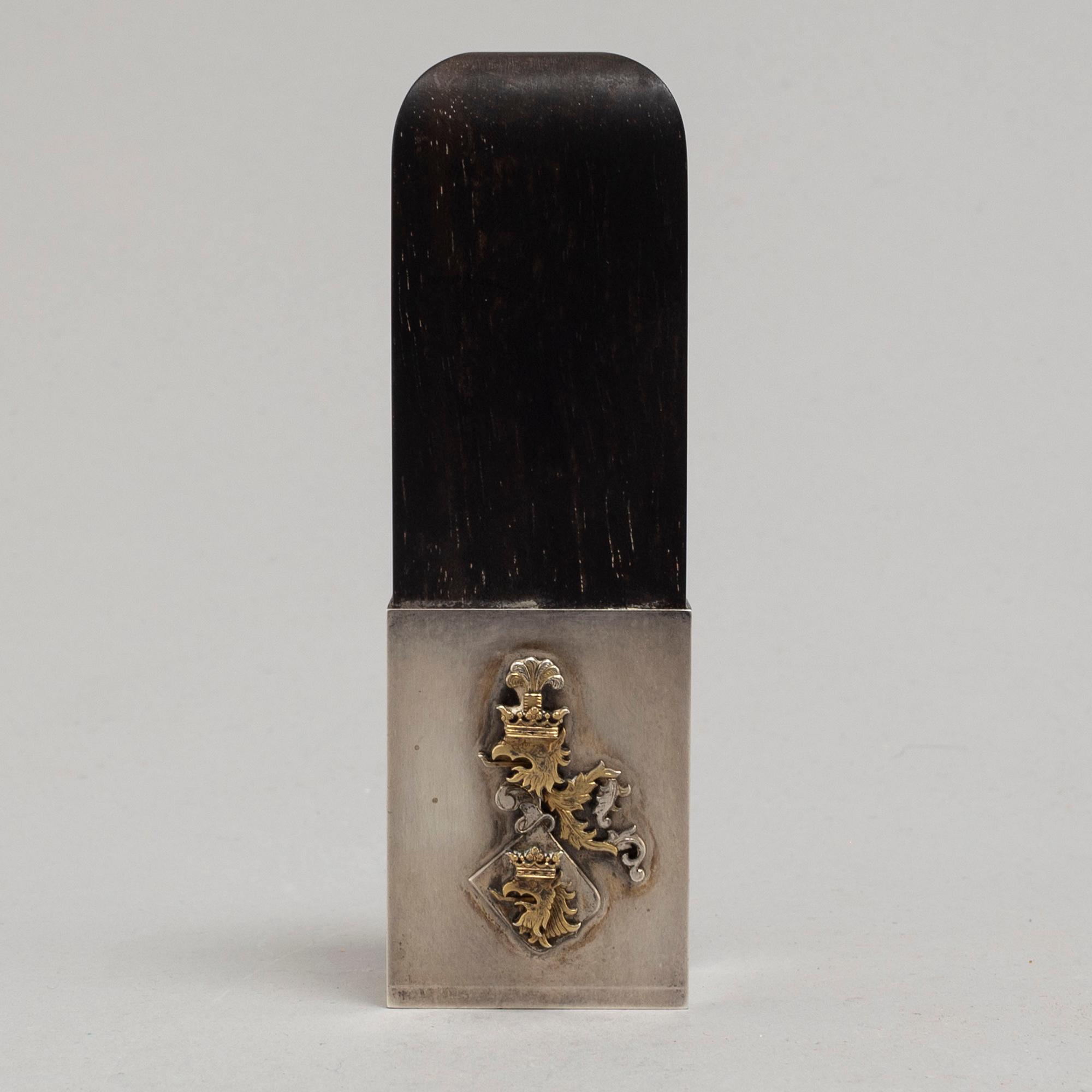 WIWEN NILSSON, sigillstämpel, sterling silver och ebenholts, Lund 1951.