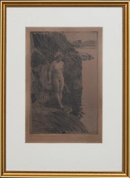 Anders Zorn, etsning, 1909, signerad.
