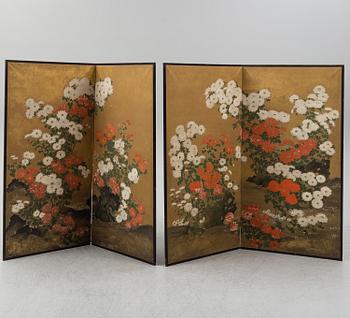 Two Japanese screens, early 20th Century.