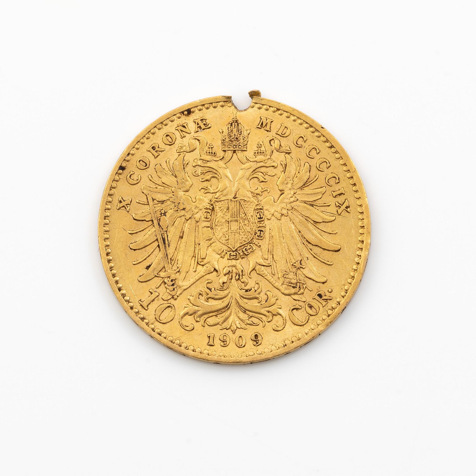 Gold coin, Austria, 10 Corona, 1909.