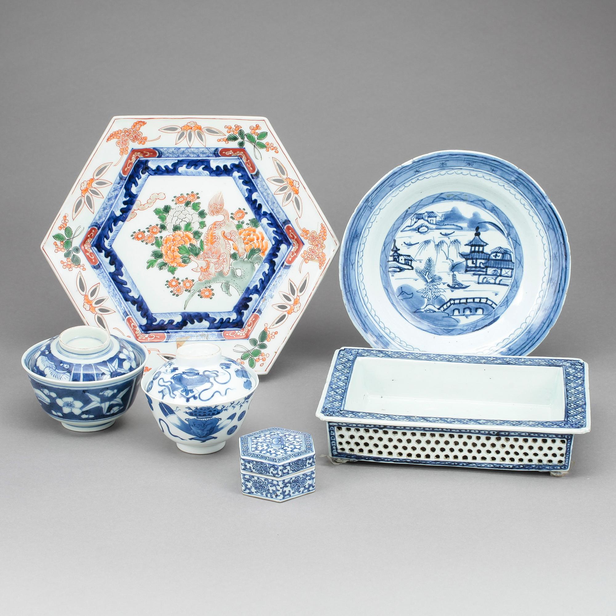 PARTI PORSLIN, 6 delar, Kina resp Japan, 1800-1900-tal.