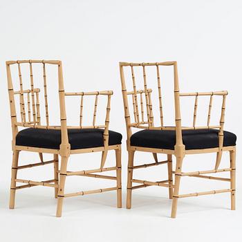 A pair of late Gustavian bamboo imitation armchairs by Ephraim Ståhl, master in Stockholm 1794-1820.