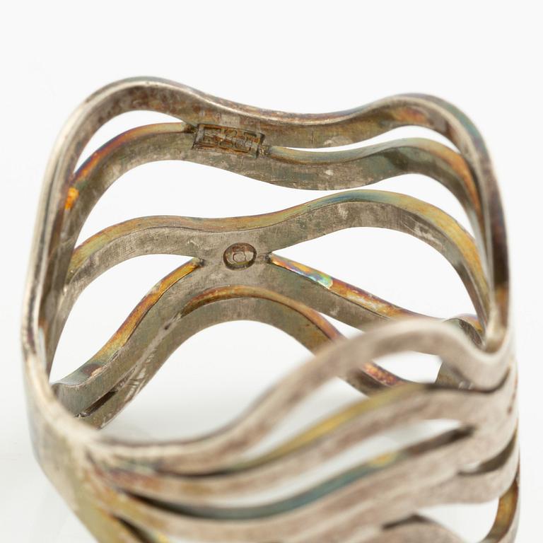 Four rings, silver and including carnelian, among others Cecilia Johansson, Gothenburg 1968.