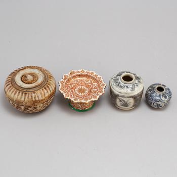 Three jars, and a footed dish, Sawankhalok, for South East Asia, 15th century to circa 1900.