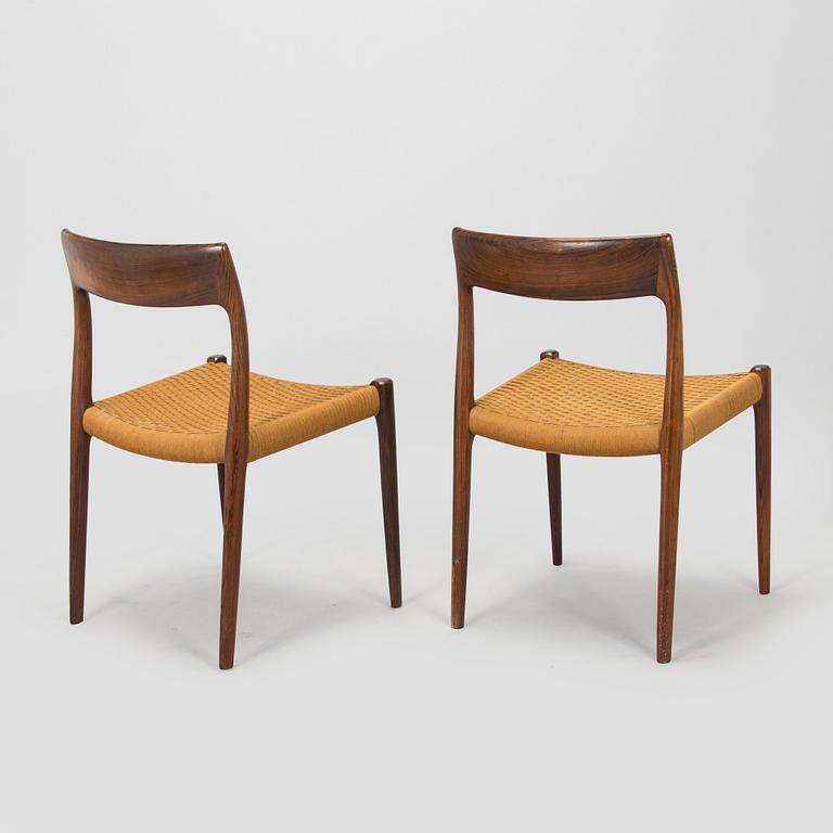Niels Otto Møller, tuoleja, 6 kpl,  "77", J.L. Møllers Møbelfabrik, Tanska 1900-luvun puoliväli.
