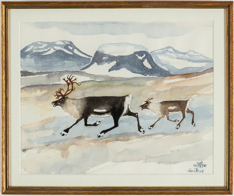 Lars Pirak, akvarell, signerad.