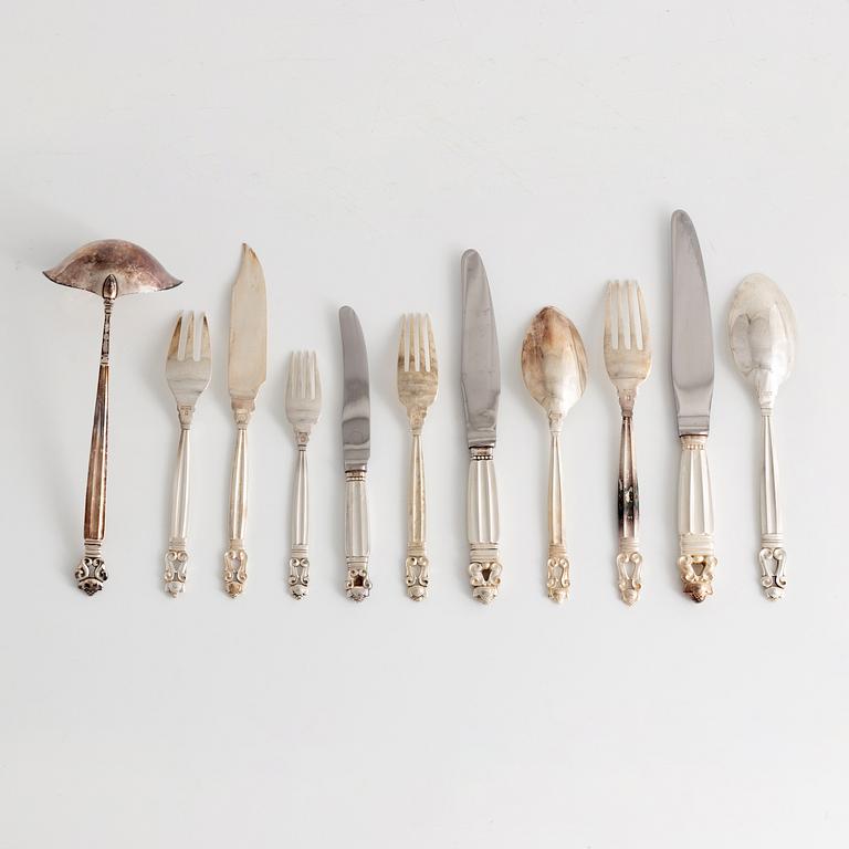 Johan Rodhe, cutlery set, 120 pieces, sterling silver, "Konge/Acorn", Georg Jensen, Denmark.