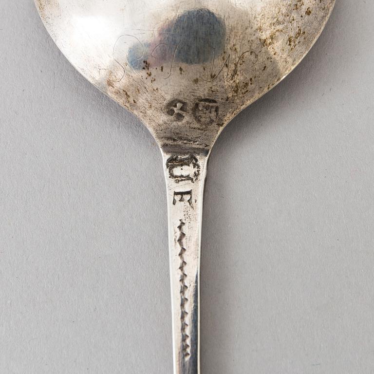 A SWEDISH SILVER SPOON, mark of Henning Petter Henning, Stockholm 1693.