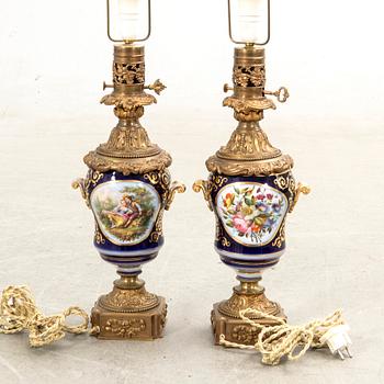 Table lamps, a pair, porcelain, first half of the 20th century.