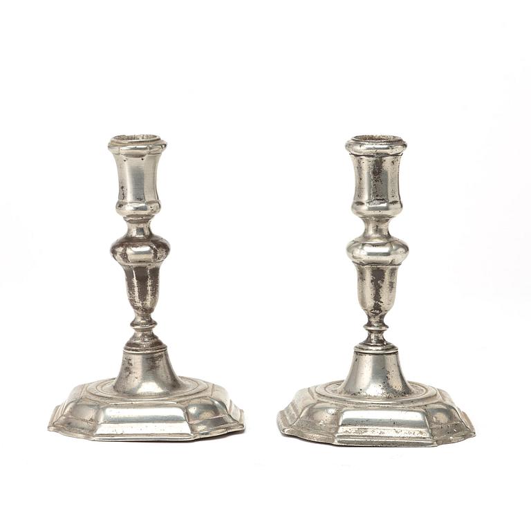 A pair of Swedish late Baroque pewter candlesticks by Nils Christophersson Forss.