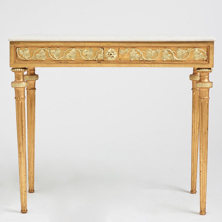 A late Gustavian console table in the manner of P Ljung, late 18th Century.