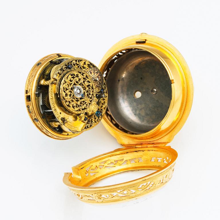 A gold watch, the movment signed Tobias Tompion, London, "Quarter Repeating", possibly early 1700´s.