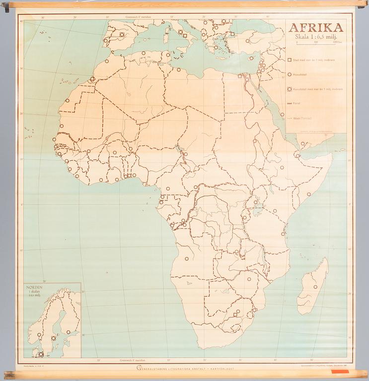 SKOLKARTOR, 3 st, "Afrika" "Asien" samt "Glob Karta".