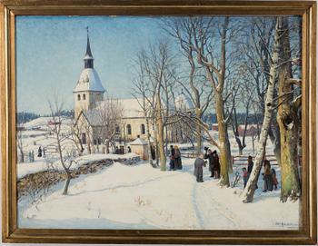 426. Otto Hesselbom, An Otto Hesselbom oil painting depicting Spånga Church.