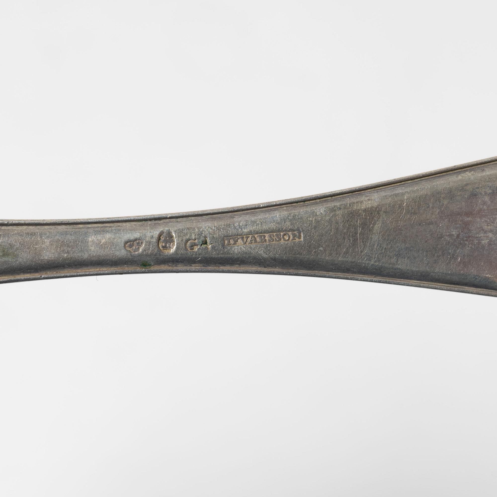 Skedar, 9, silver, Sverige, bl.a. Lorenz Georg Weis, Norrköping 1803.
