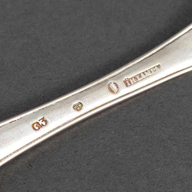 Three Swedish early 19th century silver forks, mark of Jacob Lampa, Stockholm 1822.