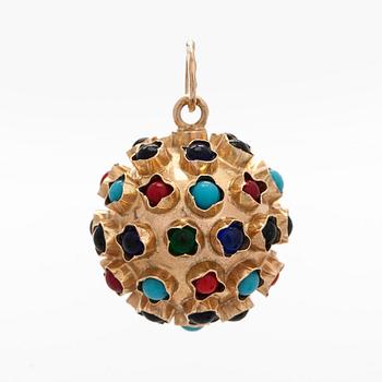 A 14K gold sputnik pendant with coloured gemstones.