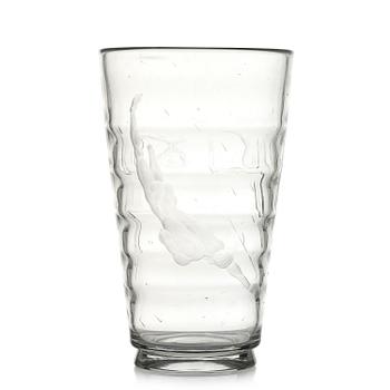 9. Vicke Lindstrand, a "Pärlfiskare" (Pearl Fisher) engraved glass vase, model 1115, Orrefors, Sweden, 1936.