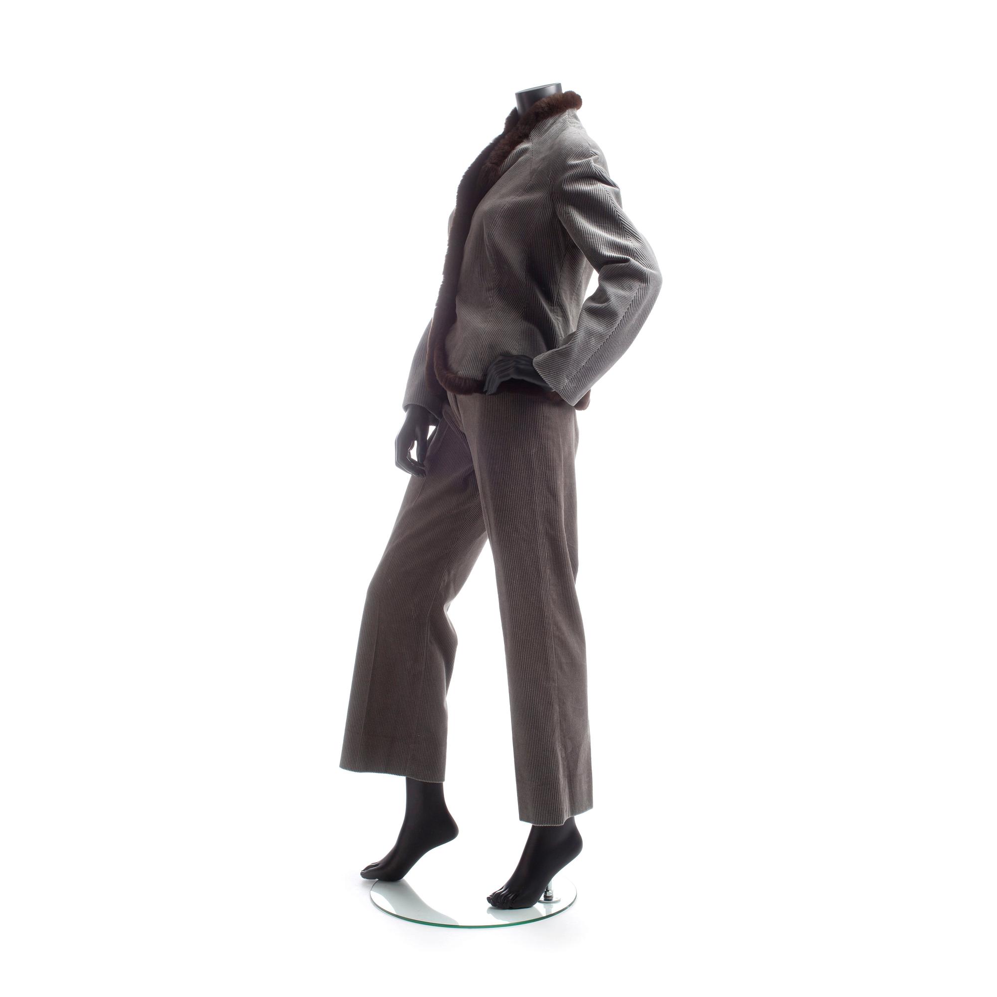 GIORGIO ARMANI, a grey corduroy two-piece suit consisting of jacket and pants.