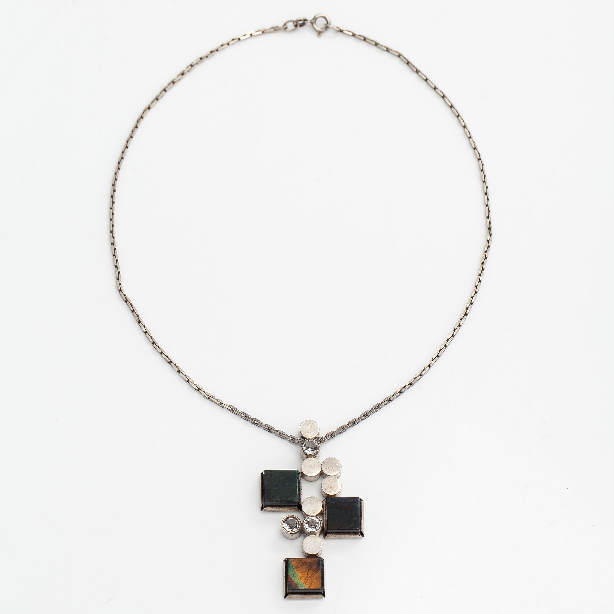 Elis Kauppi, pendant and bracelet, silver, spectrolite, Kupittaan Kulta, Turku 1965.