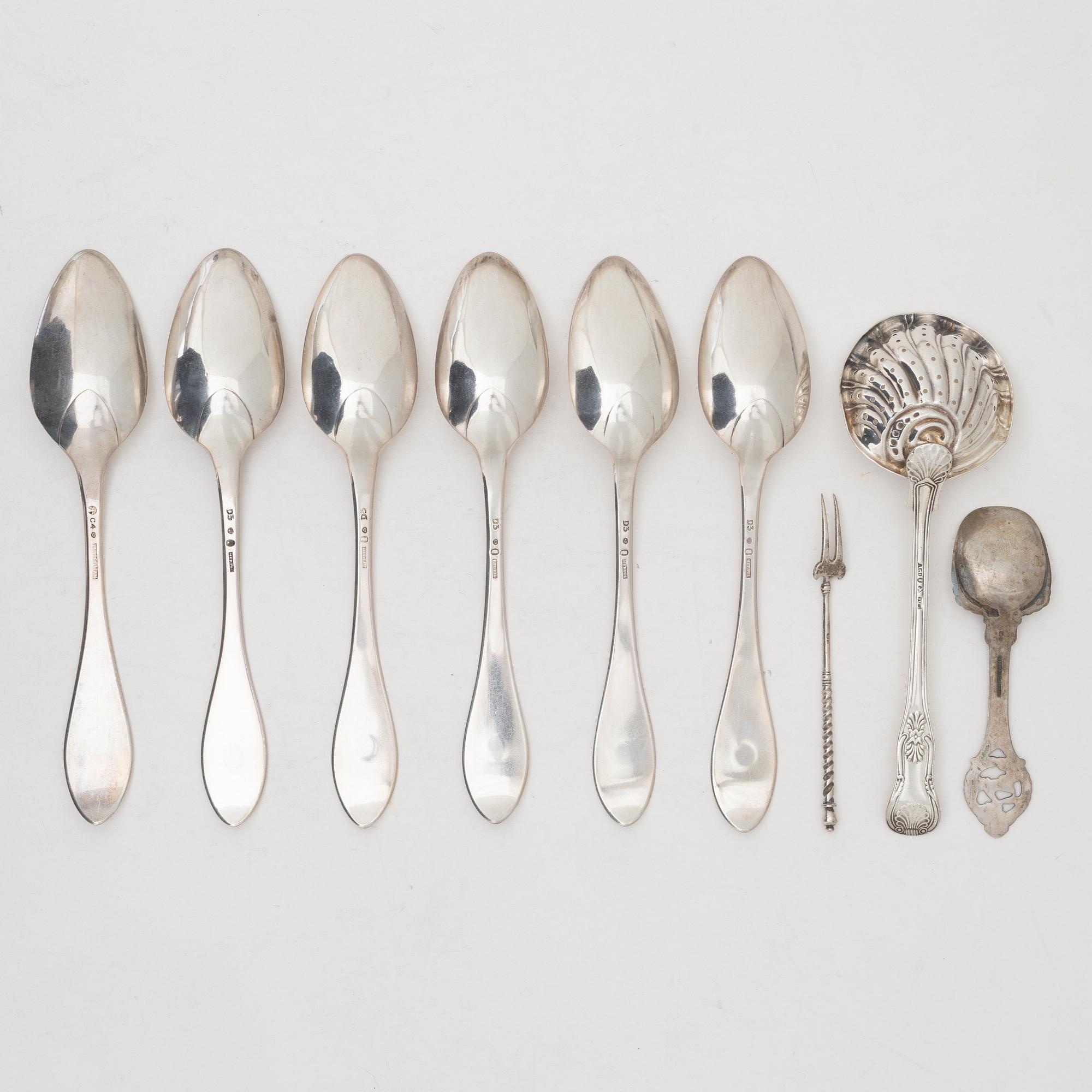 Cutlery, 9 pieces, silver, 19th-20th century.