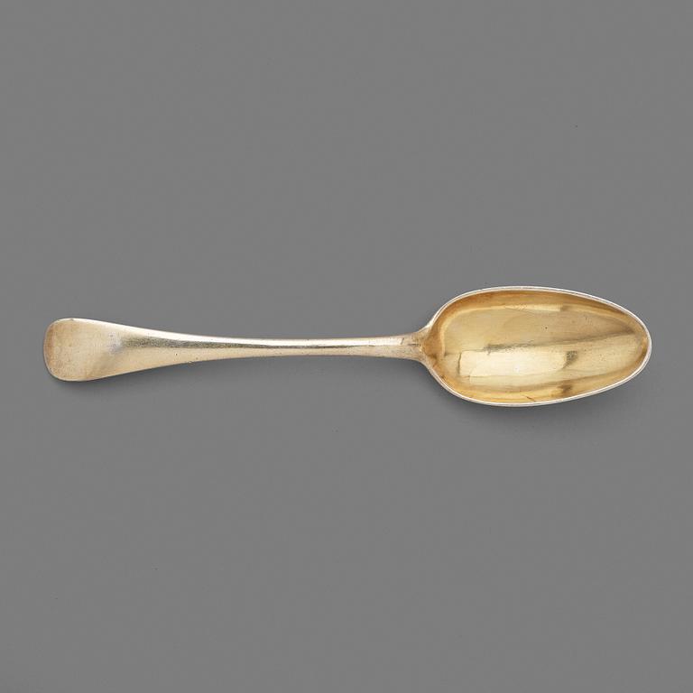 A Swedish 18th century silver-gilt serving spoon, mark of Arvid Floberg 1783.